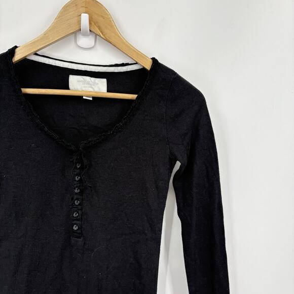 Vintage Y2K American Eagle Henley Top Small Button Bella Fitted Elena Ribbed - Picture 3 of 7